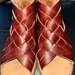 BORN Woven Leather Slide Sandals - Brown Sz 7M